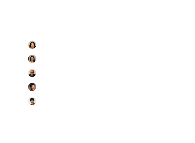 A black rectangular image with a vertical column of five small circular portrait thumbnails of different people positioned toward the left side