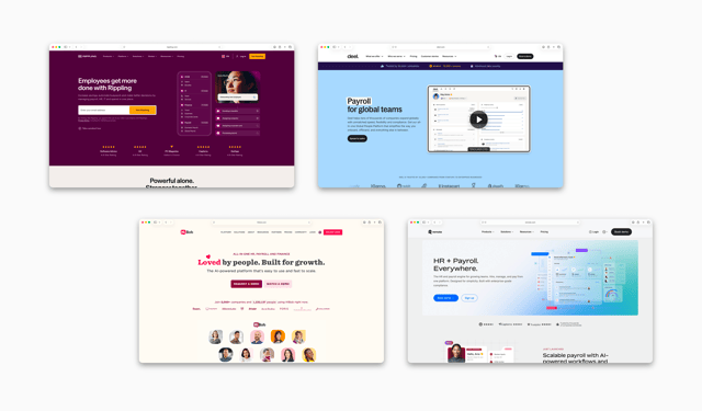 Four HR and payroll homepages, all the same layout